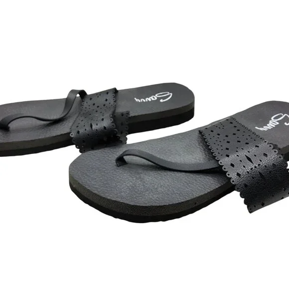 Womens Savvy Reed Flat Slip On Black Thong Sandals - Picture 5 of 6